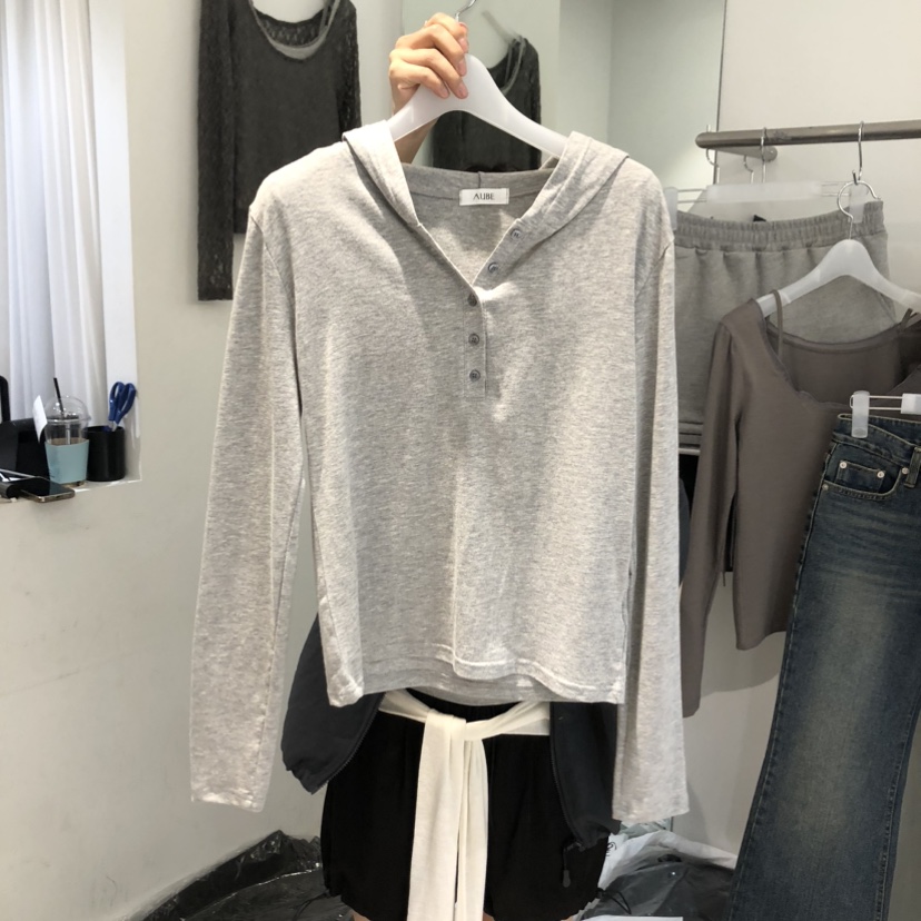 AUBE韓國東大門直郵女裝新品休閑職業26春夏長袖T恤連帽衫AUBE長袖T恤圖色2