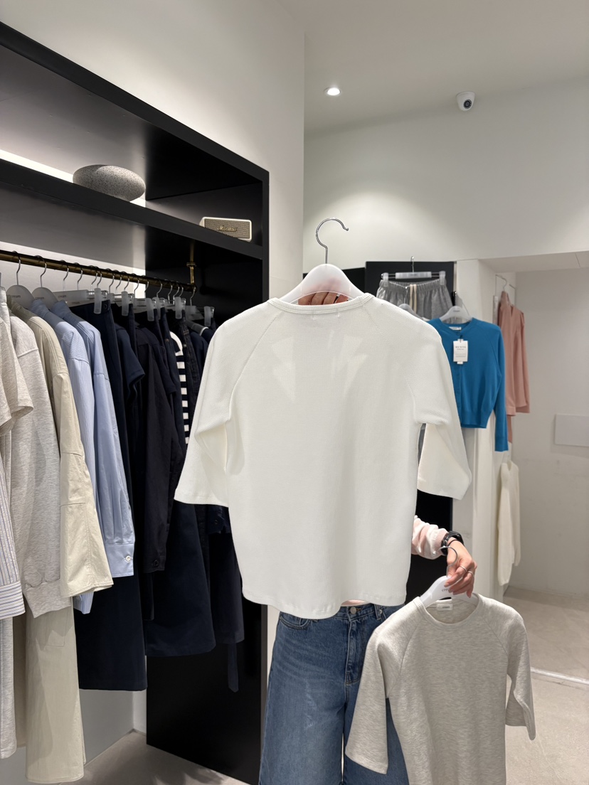 CREAM-P韓國東大門直郵女裝新款熱賣休閑T恤插肩袖華夫格CREAM-PT恤