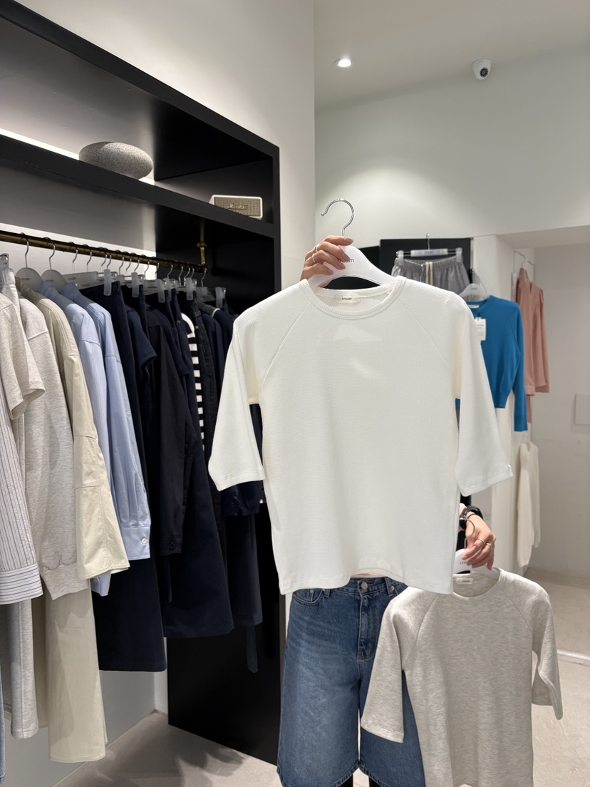 CREAM-P韓國東大門直郵女裝新款熱賣休閑T恤插肩袖華夫格CREAM-PT恤圖色1白色