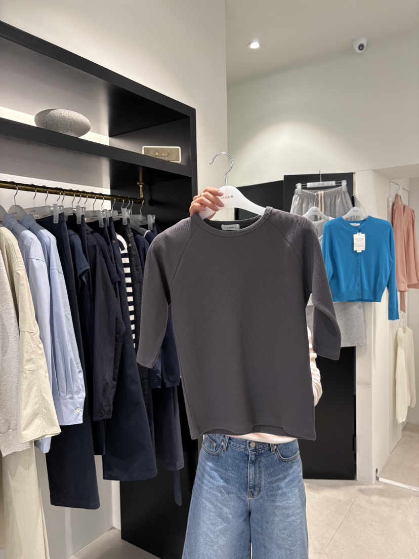 CREAM-P韓國東大門直郵女裝新款熱賣休閑T恤插肩袖華夫格CREAM-PT恤圖色4