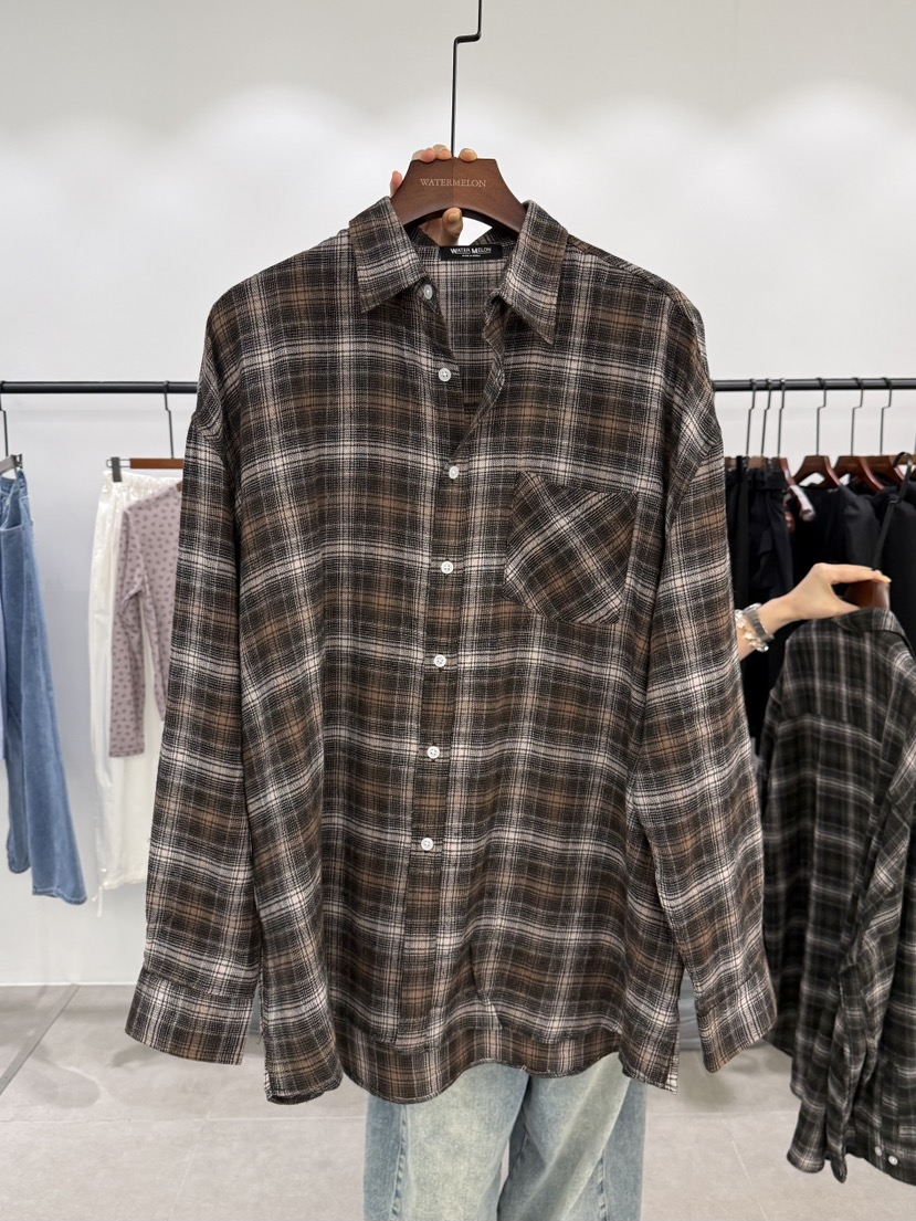 WATERMELON韓國代購女士新款熱賣時尚推薦襯衫蕾絲衫格子WATER MELON襯衫/蕾絲衫圖色1