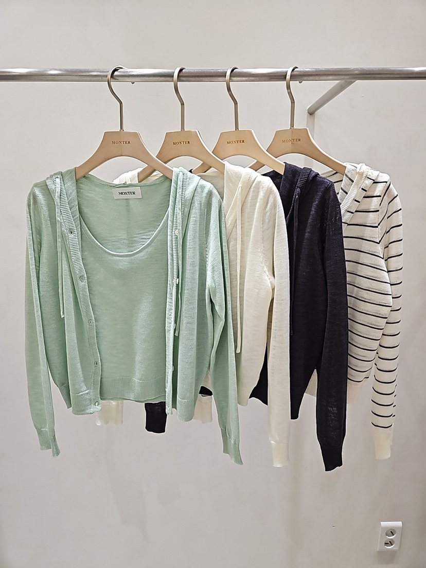 MONTER韓國直郵女士新款職業26春夏針織衫假兩件連帽衫亞麻MONTER針織衫