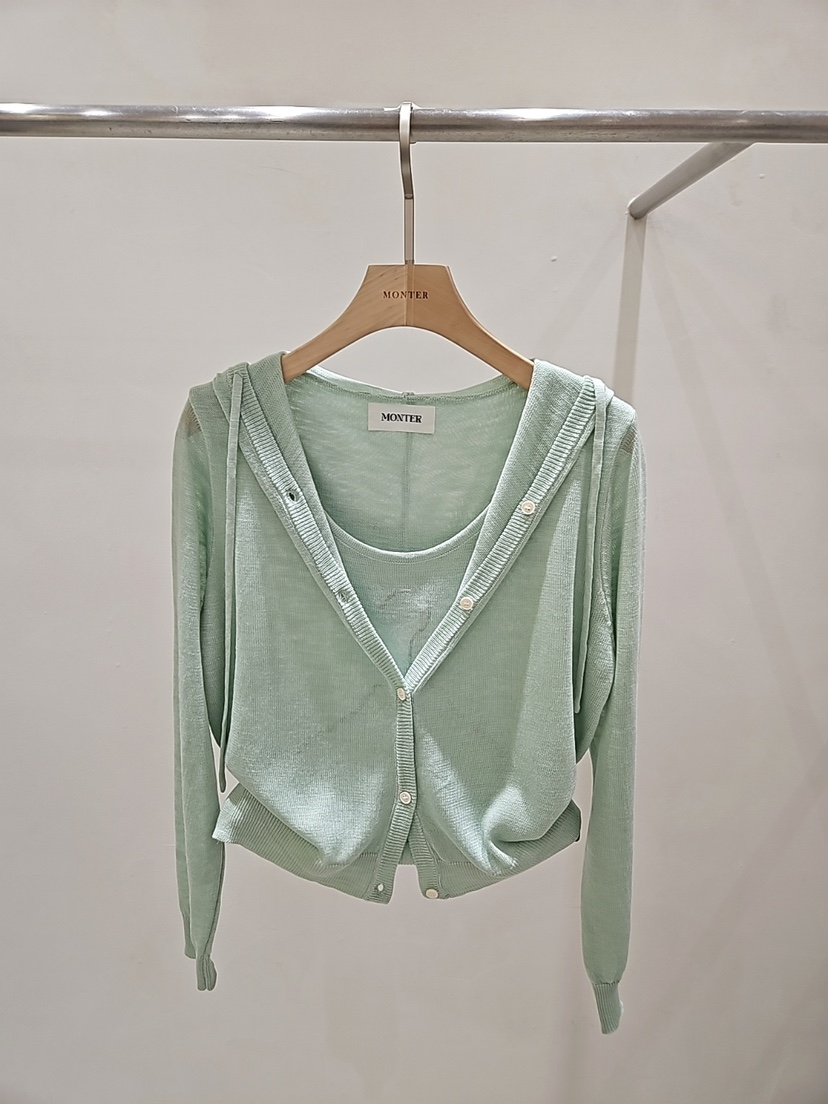 MONTER韓國直郵女士新款職業26春夏針織衫假兩件連帽衫亞麻MONTER針織衫