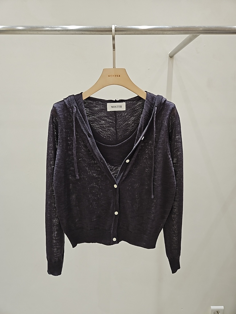 MONTER韓國直郵女士新款職業26春夏針織衫假兩件連帽衫亞麻MONTER針織衫圖色2