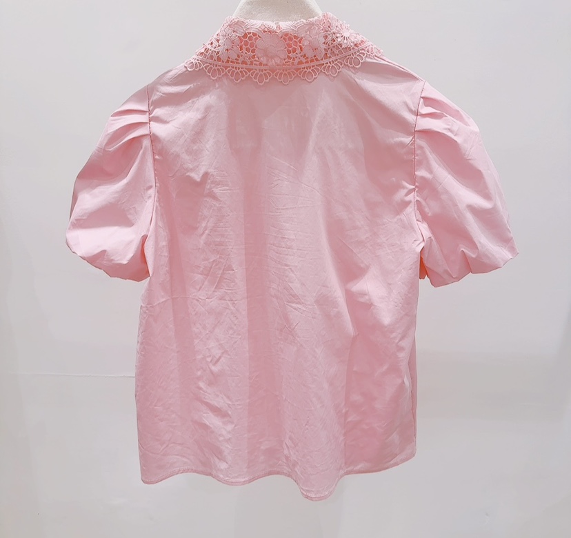 AWESOME-P韓國東大門直郵女士新款休閑襯衫蕾絲衫泡泡袖花朵AWESOME-P襯衫/蕾絲衫