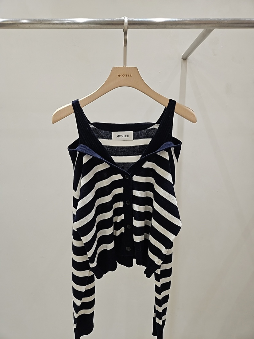 MONTER韓國直郵實拍女裝新品推薦休閑熱賣針織衫假兩件條紋MONTER針織衫