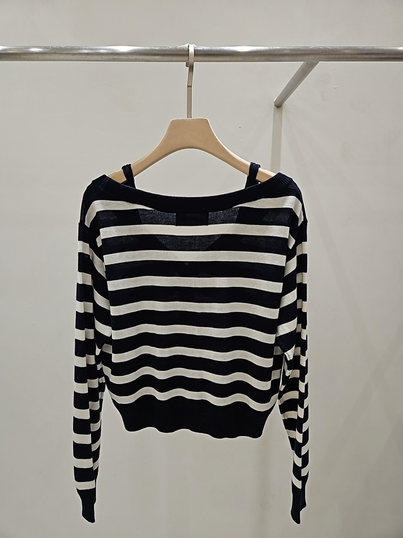 MONTER韓國直郵實拍女裝新品推薦休閑熱賣針織衫假兩件條紋MONTER針織衫