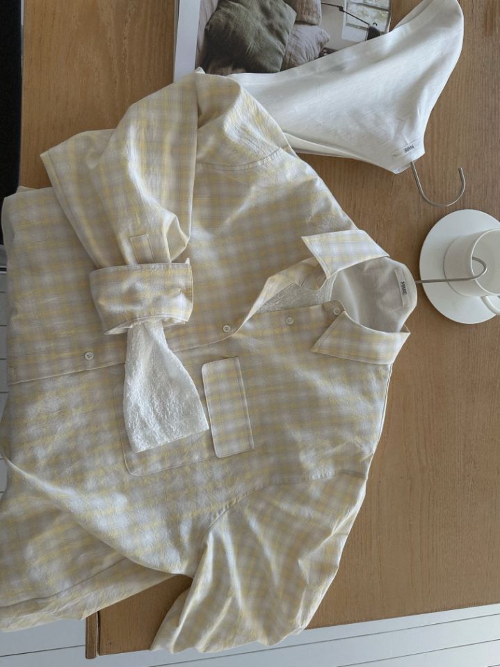 MARE韓國東大門直郵女士新款時尚推薦人氣襯衫蕾絲衫格子MARE襯衫/蕾絲衫