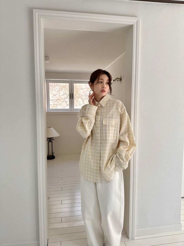 MARE韓國東大門直郵女士新款時尚推薦人氣襯衫蕾絲衫格子MARE襯衫/蕾絲衫