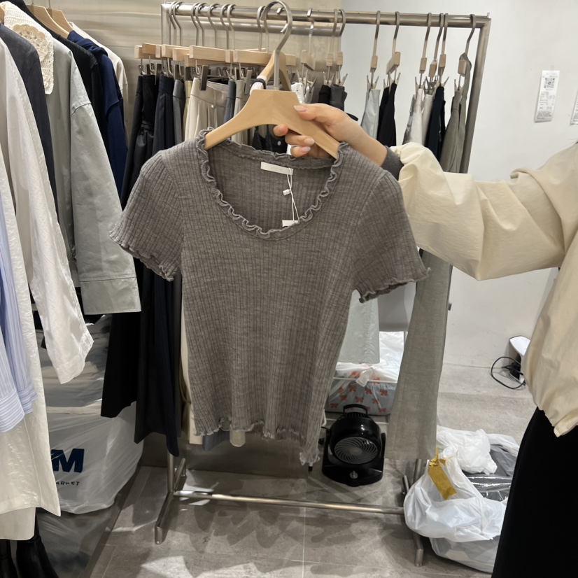 CHAE韓國東大門代購女裝新品人氣休閑時尚26春夏T恤荷葉邊CHAET恤圖色1