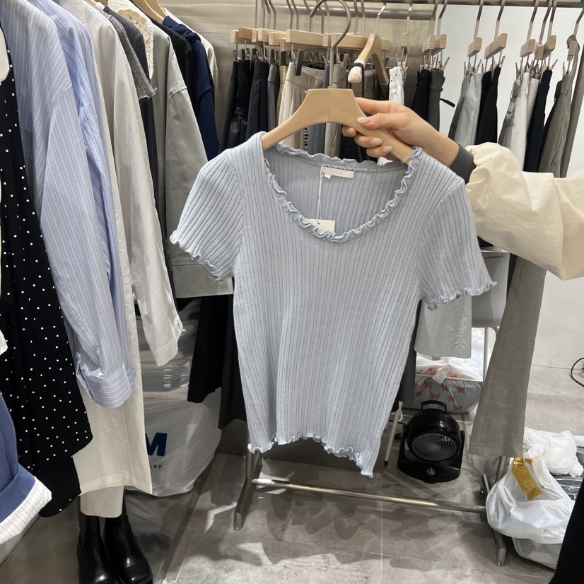 CHAE韓國東大門代購女裝新品人氣休閑時尚26春夏T恤荷葉邊CHAET恤圖色2