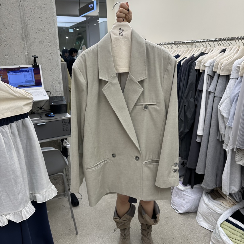 AMOEBA韓國直郵女士新品職業26春夏熱賣時尚人氣夾克亞麻布AMOEBA夾克圖色2