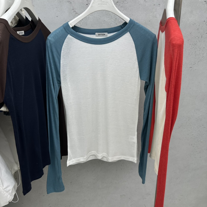 SIXTEEN韓國代購女士新款人氣休閑熱賣時尚長袖T恤插肩袖SIXTEEN長袖T恤圖色2
