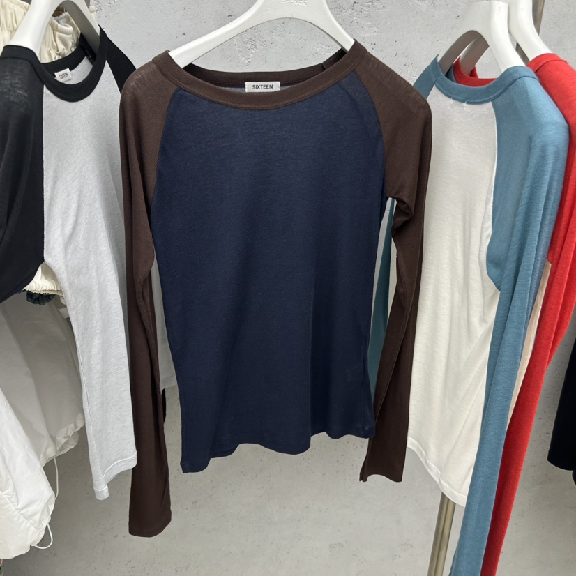 SIXTEEN韓國代購女士新款人氣休閑熱賣時尚長袖T恤插肩袖SIXTEEN長袖T恤圖色3
