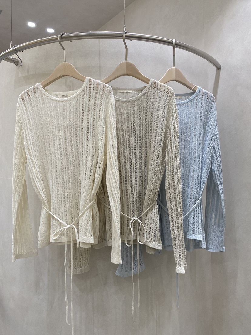 WHO IS SHE韓國直郵女士新品熱賣休閑人氣針織衫含腰繩WHO IS SHE針織衫