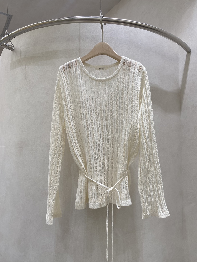 WHO IS SHE韓國直郵女士新品熱賣休閑人氣針織衫含腰繩WHO IS SHE針織衫圖色1