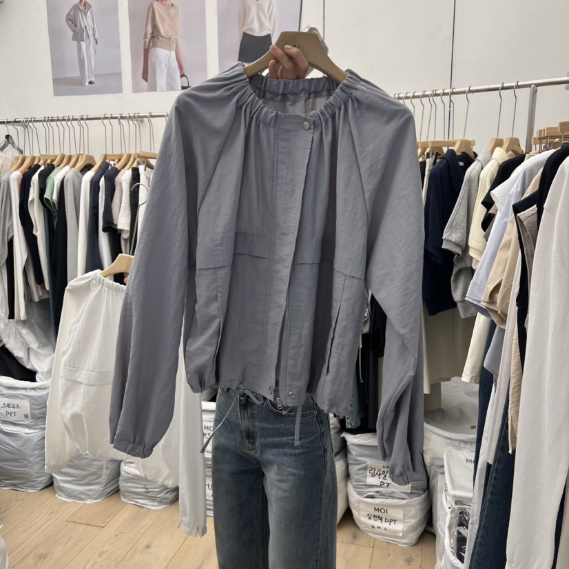 MOI-A韓國直郵實拍女裝新品時尚人氣熱賣休閑夾克褶皺圓領MOI-A夾克圖色2