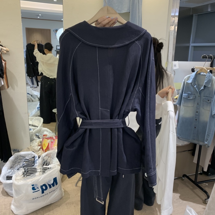 W AND J韓國直郵女裝新款推薦休閑熱賣人氣職業夾克含腰帶W AND J夾克