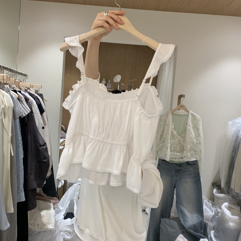 HOWFF韓國直郵實拍女士新品推薦26春夏吊帶背心荷葉邊刺繡HOWFF吊帶/背心