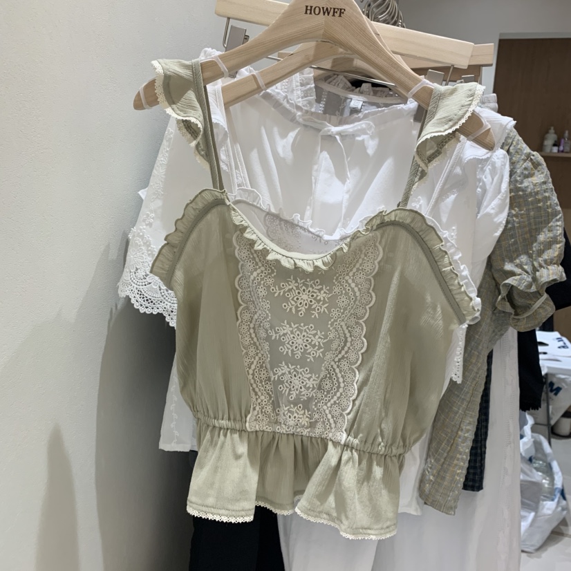 HOWFF韓國直郵實拍女士新品推薦26春夏吊帶背心荷葉邊刺繡HOWFF吊帶/背心圖色1