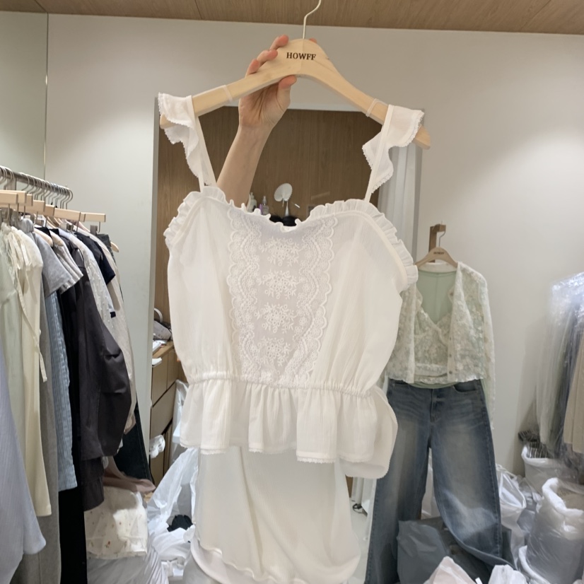 HOWFF韓國直郵實拍女士新品推薦26春夏吊帶背心荷葉邊刺繡HOWFF吊帶/背心圖色2