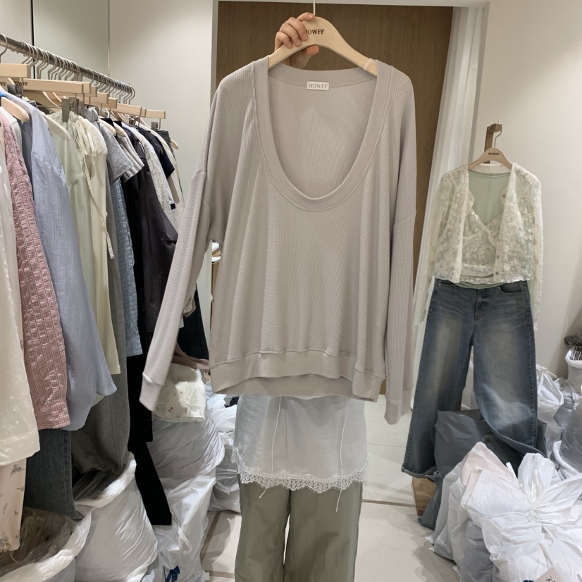 HOWFF韓國直郵女裝新款人氣時尚推薦衛衣不含內搭華夫格格紋HOWFF衛衣圖色1