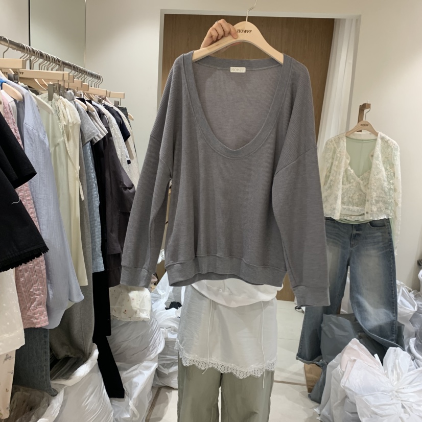 HOWFF韓國直郵女裝新款人氣時尚推薦衛衣不含內搭華夫格格紋HOWFF衛衣圖色2