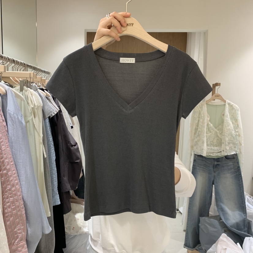 HOWFF韓國直郵女士新品時尚職業26春夏人氣休閑熱賣T恤V領HOWFFT恤圖色3