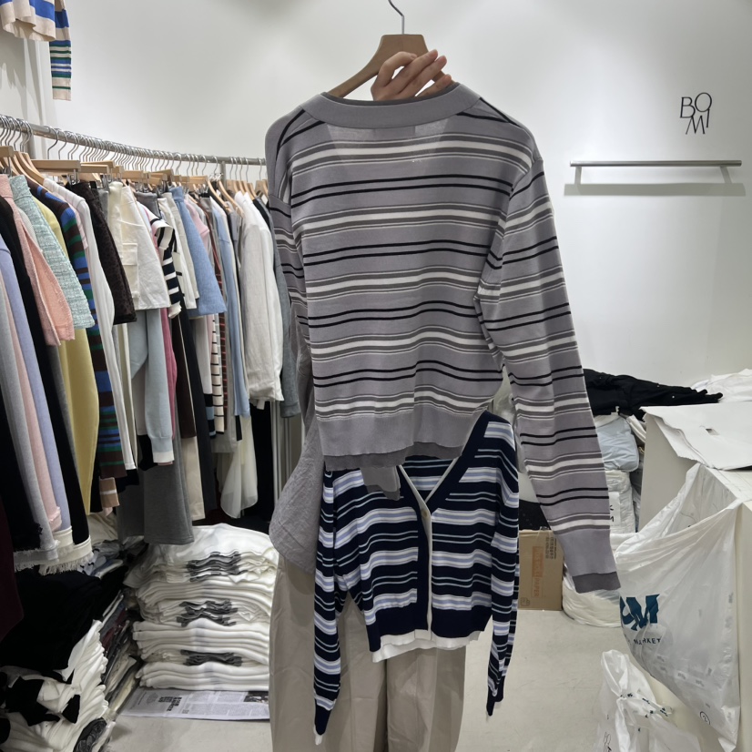 BY BOMI韓國直郵實拍女士新品職業推薦休閑人氣針織衫條紋BY BOMI針織衫