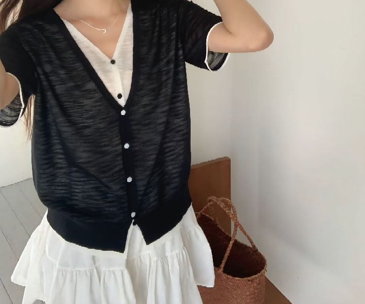 CRONG韓國東大門直郵女裝新款休閑時尚人氣26春夏針織衫假兩件CRONG針織衫