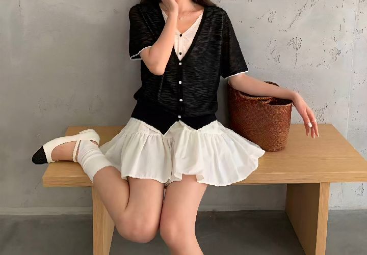 CRONG韓國東大門直郵女裝新款休閑時尚人氣26春夏針織衫假兩件CRONG針織衫