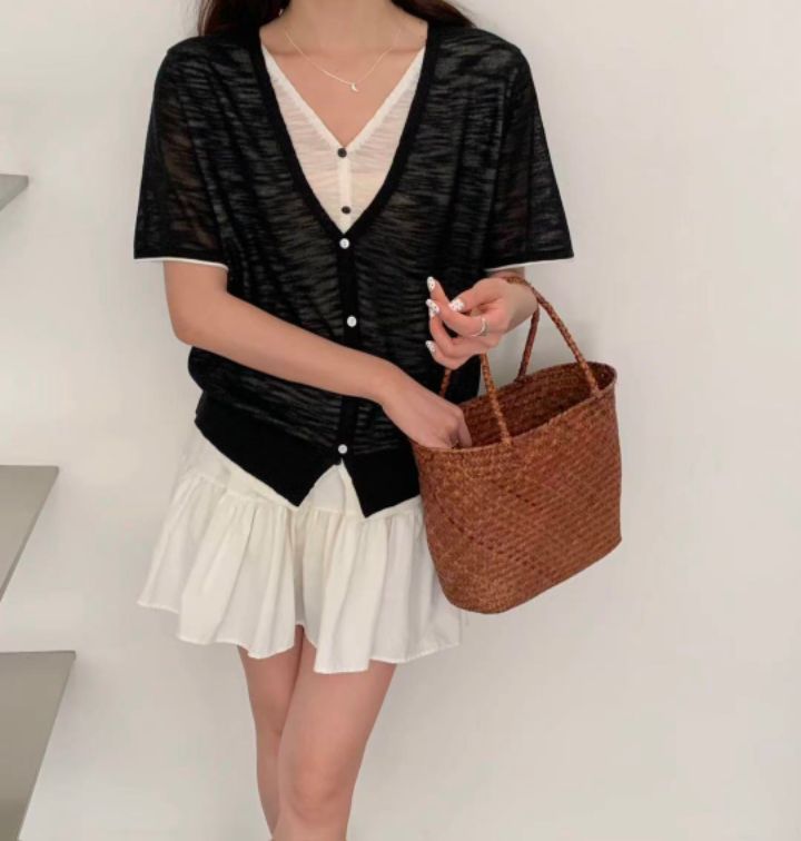 CRONG韓國東大門直郵女裝新款休閑時尚人氣26春夏針織衫假兩件CRONG針織衫