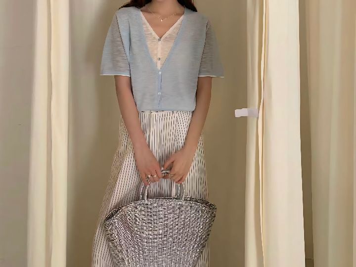 CRONG韓國東大門直郵女裝新款休閑時尚人氣26春夏針織衫假兩件CRONG針織衫