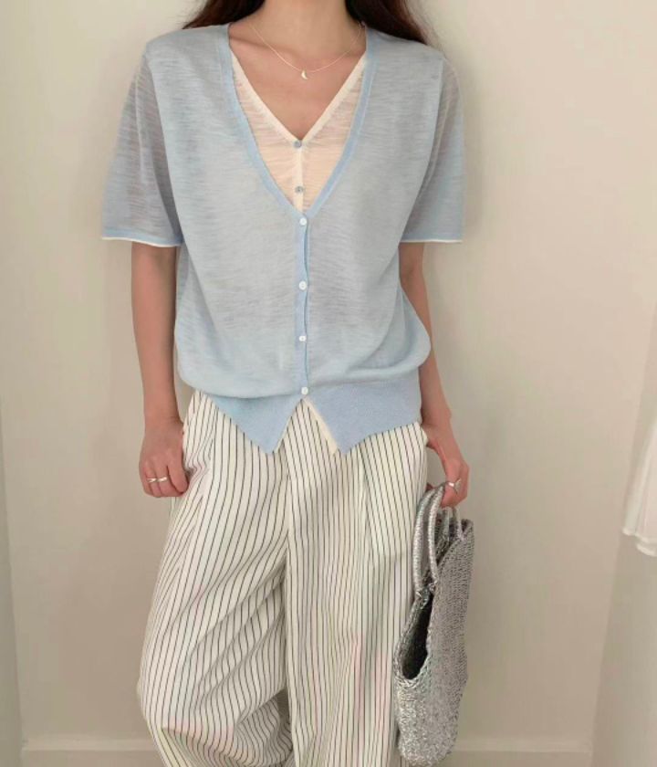 CRONG韓國東大門直郵女裝新款休閑時尚人氣26春夏針織衫假兩件CRONG針織衫