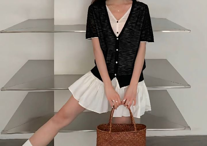 CRONG韓國東大門直郵女裝新款休閑時尚人氣26春夏針織衫假兩件CRONG針織衫