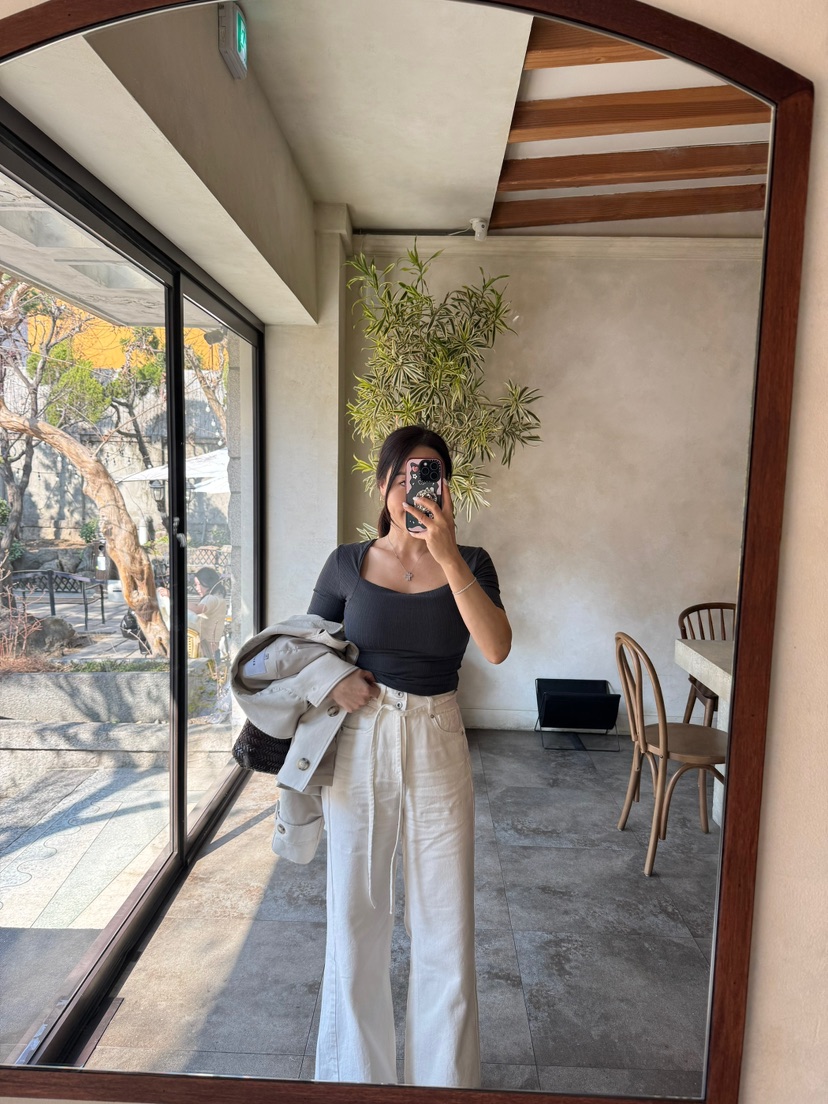 RIAH韓國代購女裝新品時尚休閑人氣職業推薦牛仔褲含腰帶RIAH牛仔褲