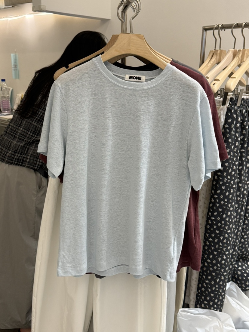 MONE-A韓國直郵女士新款熱賣職業休閑26春夏時尚T恤亞麻布MONE-AT恤圖色2