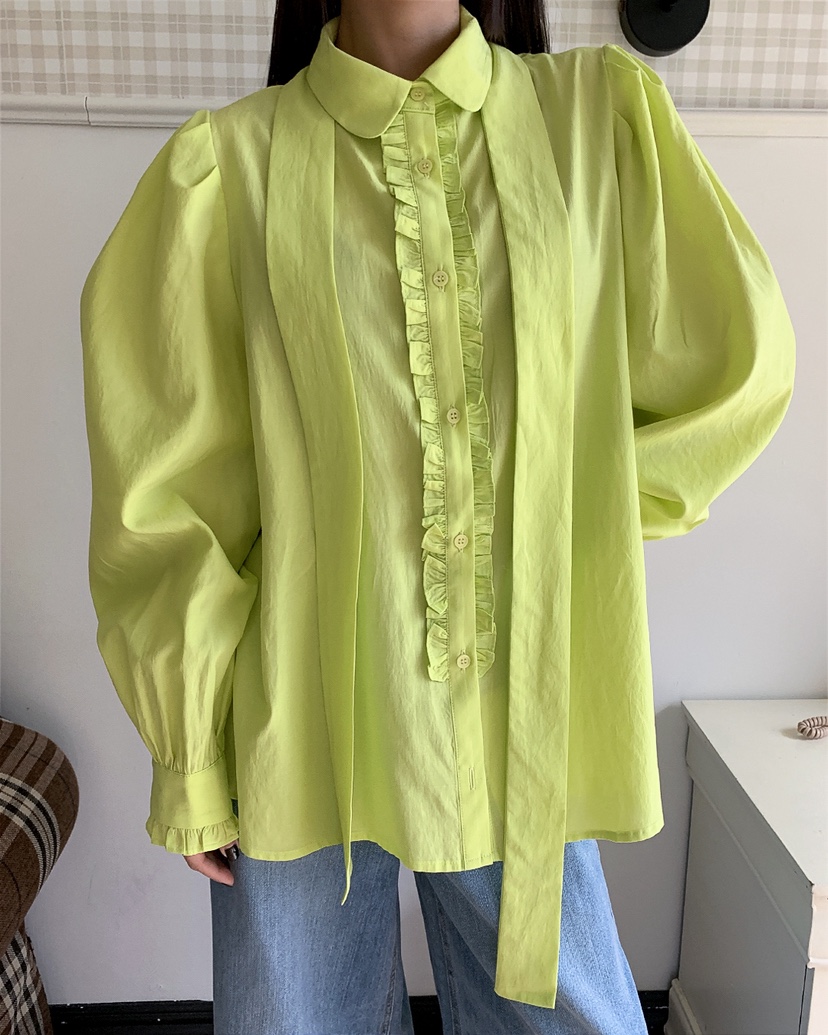 LIVE AID-P韓國直郵實拍女士新品休閑襯衫蕾絲衫含領帶系帶LIVE AID-P襯衫/蕾絲衫