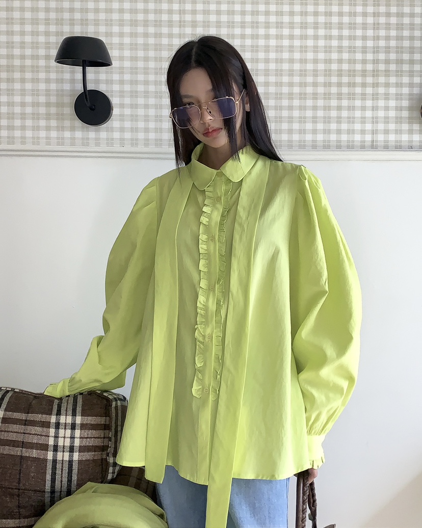 LIVE AID-P韓國直郵實拍女士新品休閑襯衫蕾絲衫含領帶系帶LIVE AID-P襯衫/蕾絲衫