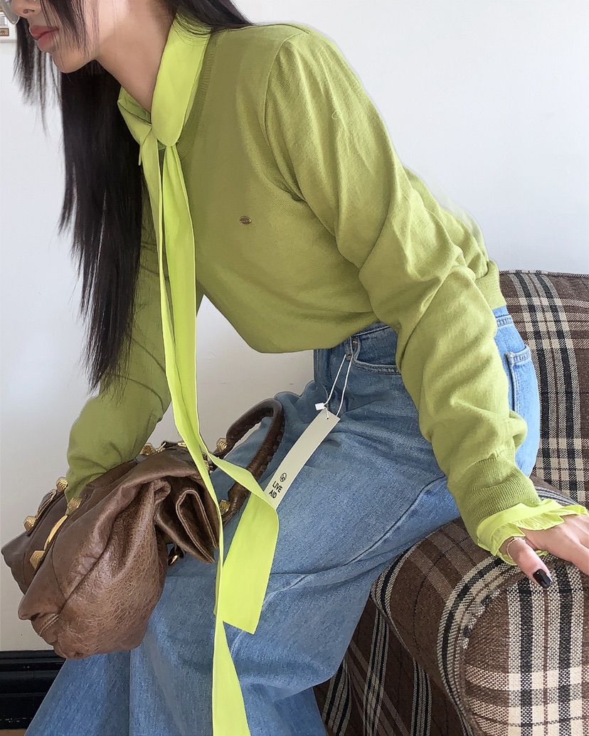 LIVE AID-P韓國直郵實拍女士新品休閑襯衫蕾絲衫含領帶系帶LIVE AID-P襯衫/蕾絲衫