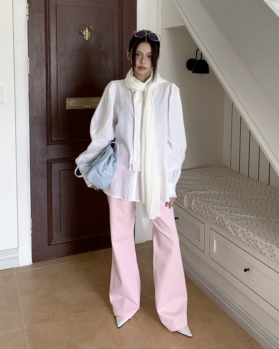 LIVE AID-P韓國直郵實拍女士新品休閑襯衫蕾絲衫含領帶系帶LIVE AID-P襯衫/蕾絲衫