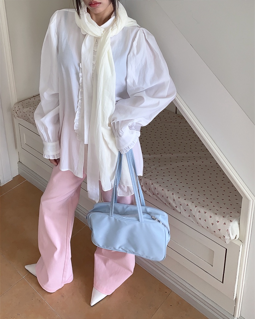 LIVE AID-P韓國直郵實拍女士新品休閑襯衫蕾絲衫含領帶系帶LIVE AID-P襯衫/蕾絲衫