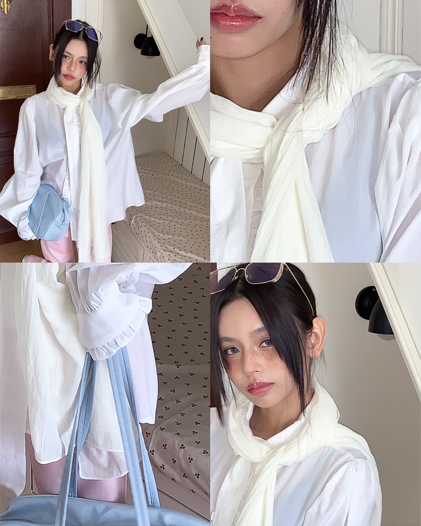 LIVE AID-P韓國直郵實拍女士新品休閑襯衫蕾絲衫含領帶系帶LIVE AID-P襯衫/蕾絲衫