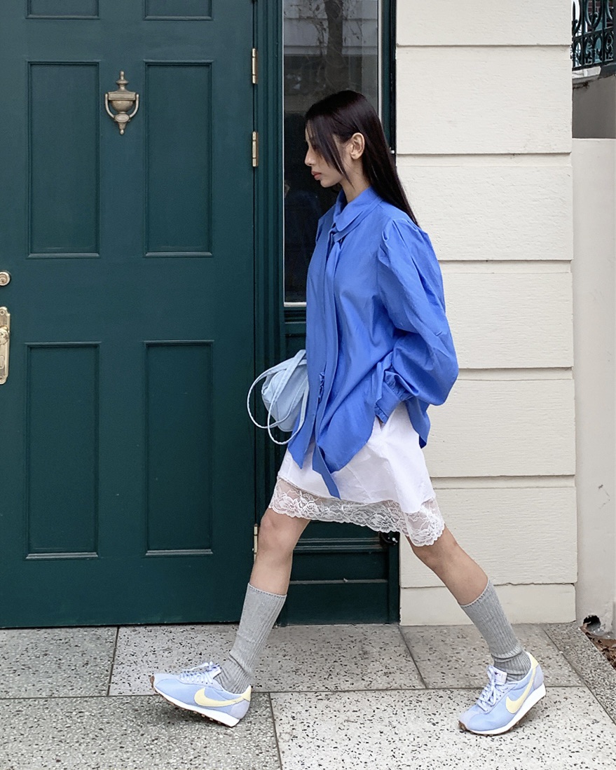 LIVE AID-P韓國直郵實拍女士新品休閑襯衫蕾絲衫含領帶系帶LIVE AID-P襯衫/蕾絲衫