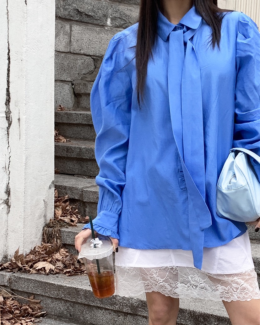 LIVE AID-P韓國直郵實拍女士新品休閑襯衫蕾絲衫含領帶系帶LIVE AID-P襯衫/蕾絲衫