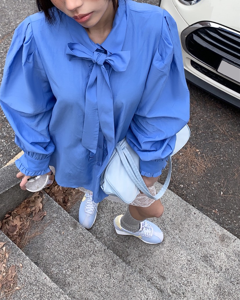 LIVE AID-P韓國直郵實拍女士新品休閑襯衫蕾絲衫含領帶系帶LIVE AID-P襯衫/蕾絲衫