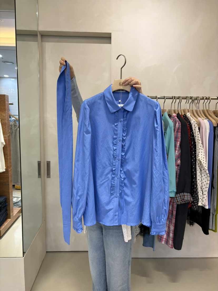 LIVE AID-P韓國直郵實拍女士新品休閑襯衫蕾絲衫含領帶系帶LIVE AID-P襯衫/蕾絲衫