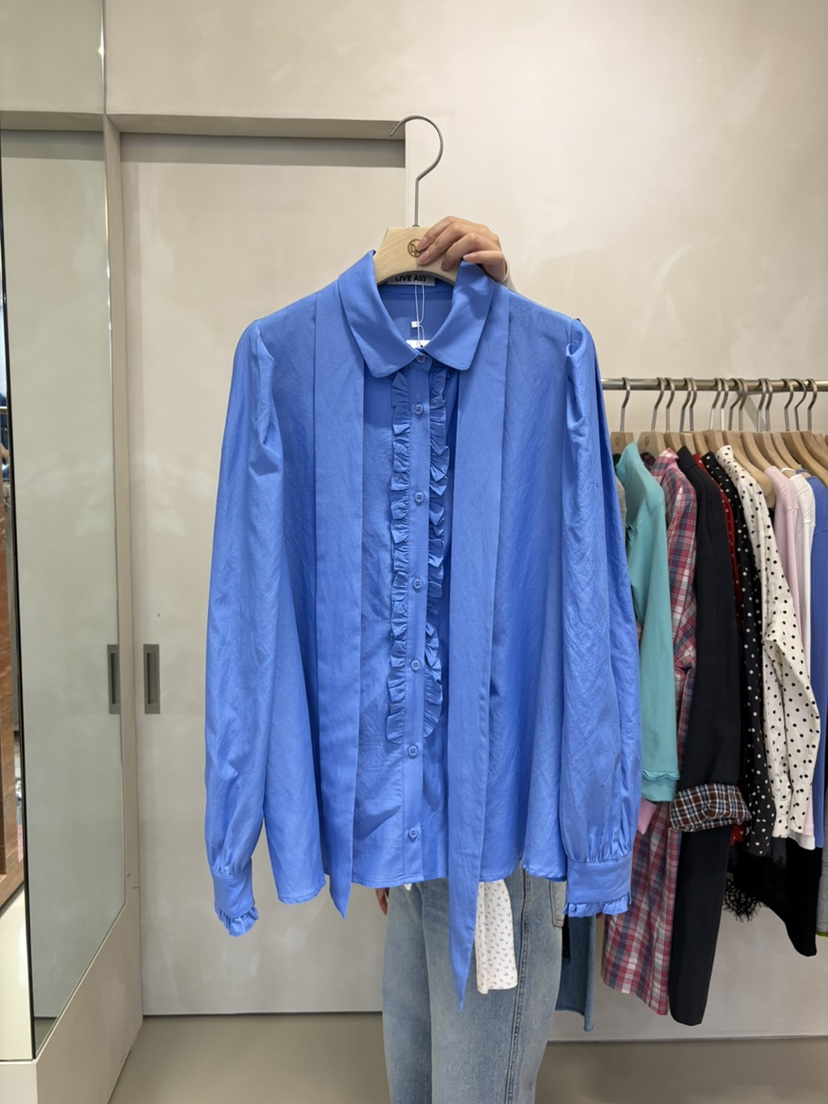 LIVE AID-P韓國直郵實拍女士新品休閑襯衫蕾絲衫含領帶系帶LIVE AID-P襯衫/蕾絲衫圖色1