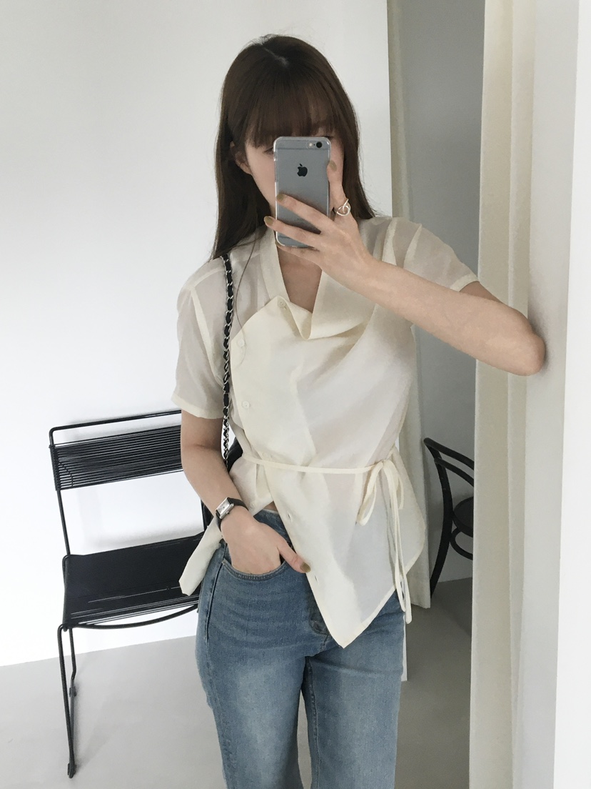 LEGACY韓國東大門代購女裝新品職業時尚襯衫蕾絲衫含腰繩LEGACY襯衫/蕾絲衫