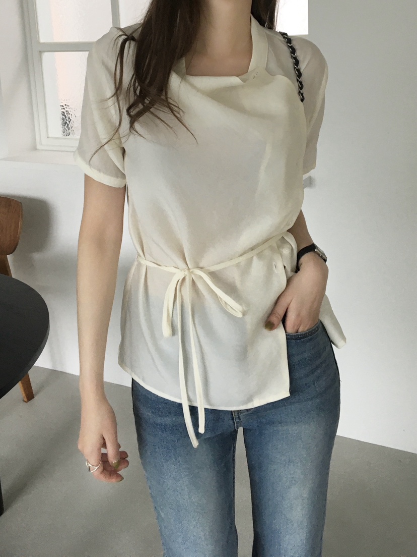 LEGACY韓國東大門代購女裝新品職業時尚襯衫蕾絲衫含腰繩LEGACY襯衫/蕾絲衫